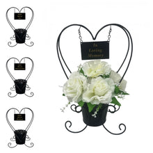 Load image into Gallery viewer, Black Heart Metal Memorial Planter with Flower Insert Pot and Name Plaque.