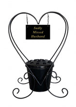 Load image into Gallery viewer, Black Heart Metal Memorial Planter with Flower Insert Pot and Name Plaque.
