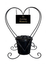 Load image into Gallery viewer, Black Heart Metal Memorial Planter with Flower Insert Pot and Name Plaque.