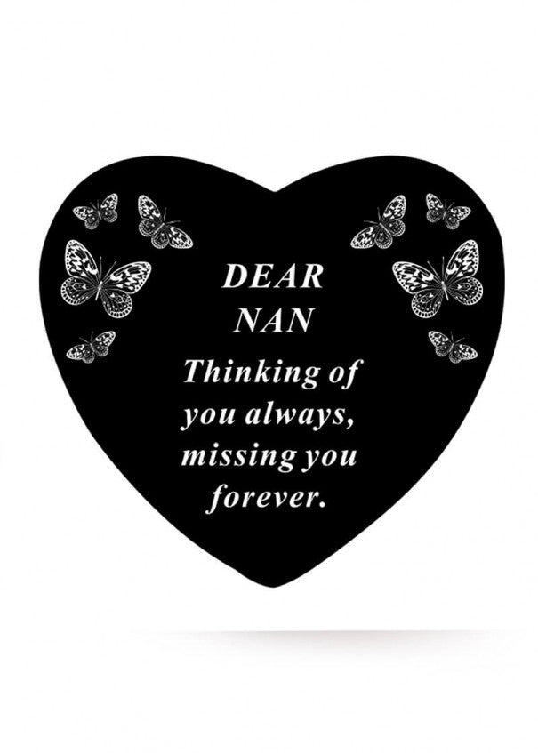 Black and White Memorial Heart Tribute Grave Remembrance Ornament Plaq