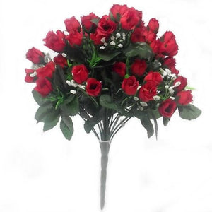 32cm Mini Red Rosebud Large Bush with Gyp