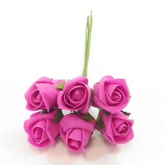 Fuchia pink Colourfast Foam Rose - Bunch of 6 - Artificial Flower