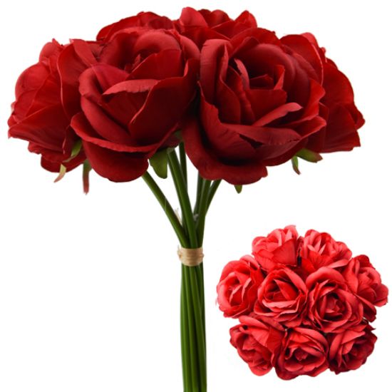 27cm - 9 Head - Red Large Rose Bundle