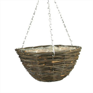 10" Round Rattan Lined Hanging Basket