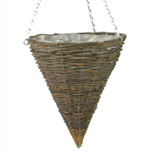 12" Cone Rattan Lined Hanging Basket