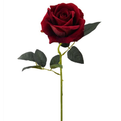 52cm Single Velvet Touch Red Rose - Silk Artificial Single Stem Valentines