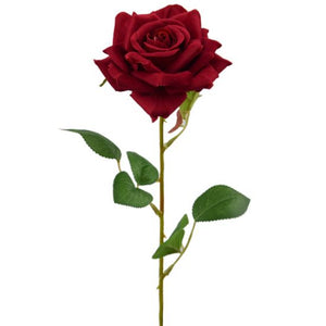 50cm Single Velvet Touch Red Rose - Silk Artificial Single Stem Valentines