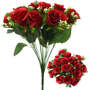 18 Heads - Large Red Rosebud Bush with Gyp