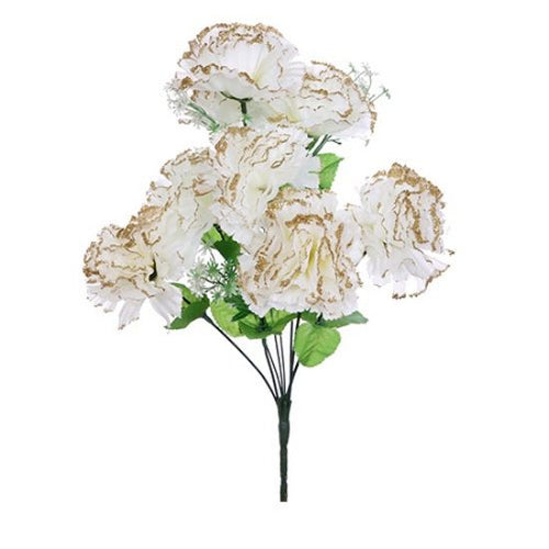 30cm Ivory Carnation Bush with Gold Glitter (8 Heads)  - Christmas Artificial Xmas Flower