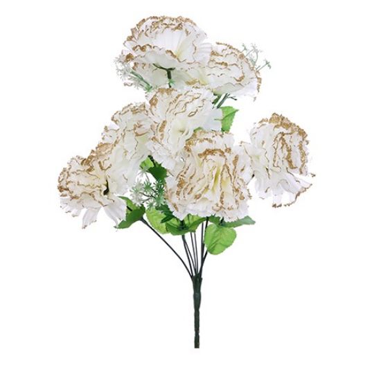 30cm Ivory Carnation Bush with Gold Glitter (8 Heads)  - Christmas Artificial Xmas Flower (XB26)