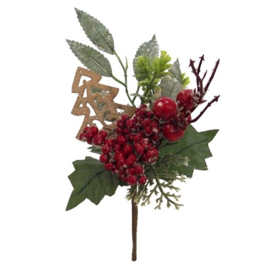 21cm Xmas Pick With Berries Foliage and Wooden Christmas Tree