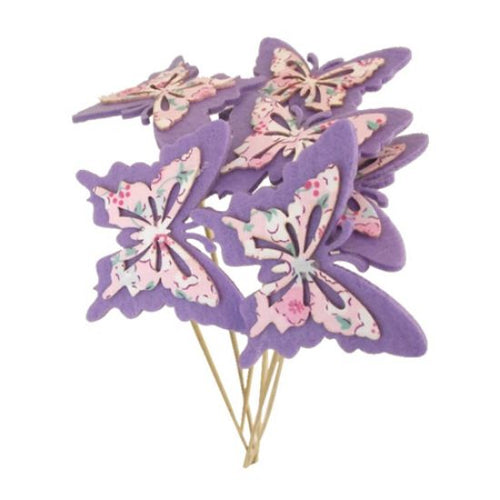 6 x 50cm Lilac Felt Butterfly with spring Bouquet Pick - Decoration Floral