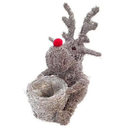 35cm Grey Salim Sitting Reindeer Planter with Lining