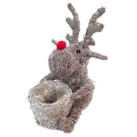 35cm Grey Salim Sitting Reindeer Planter with Lining