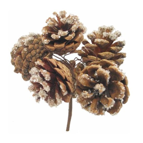 14cm Frosted Natural Pine Cones on Pick