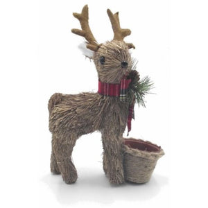 28cm Natural Straw Standing Reindeer with Plastic Pot - Christmas Decoration Gift