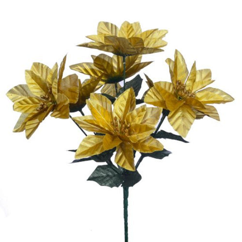 34cm Metallic Gold Poinsettia Bush 7 Heads (XB10)