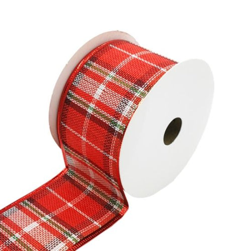 10yds x 63mm Red Tartan Wired Edge Ribbon