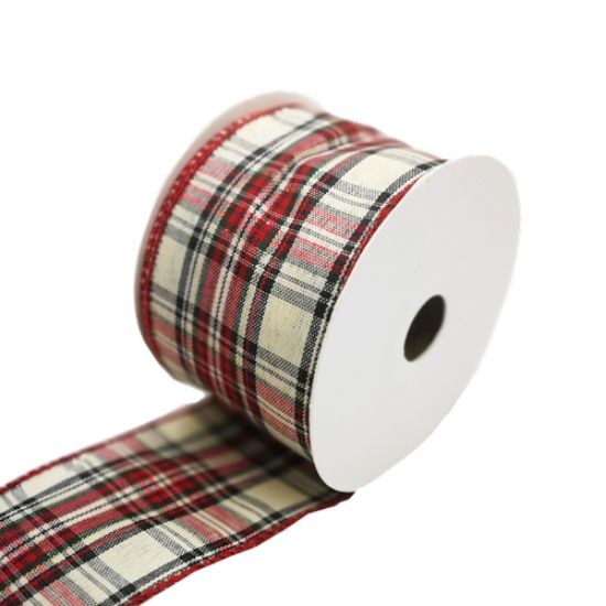 10yds x 63mm Red Tartan Wired Edge Ribbon
