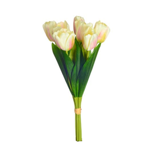 35cm Cream/Pink Tulip Bundle - 7 Stems - Artificial Spring Bunch