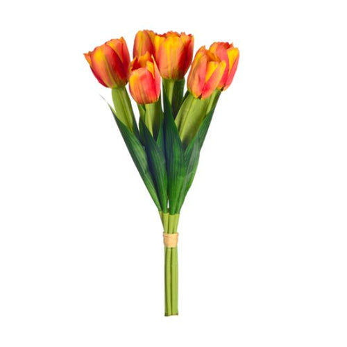 35cm Orange Tulip Bundle - 7 Stems - Artificial Spring Bunch