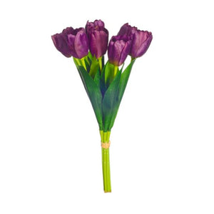 35cm Purple Tulip Bundle - 7 Stems - Artificial Spring Bunch