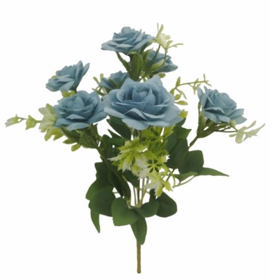 37cm Rose and Foliage Bush Blue - Artificial Flower