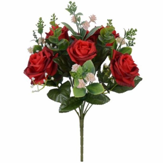 38cm Red Rose and Eucalyptus Bunch