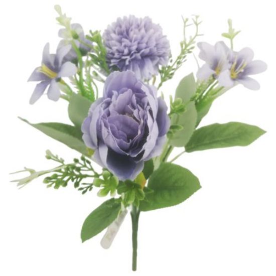 31cm Lilac / Blue Peony, Spikey Mum and Wild Lily Bush