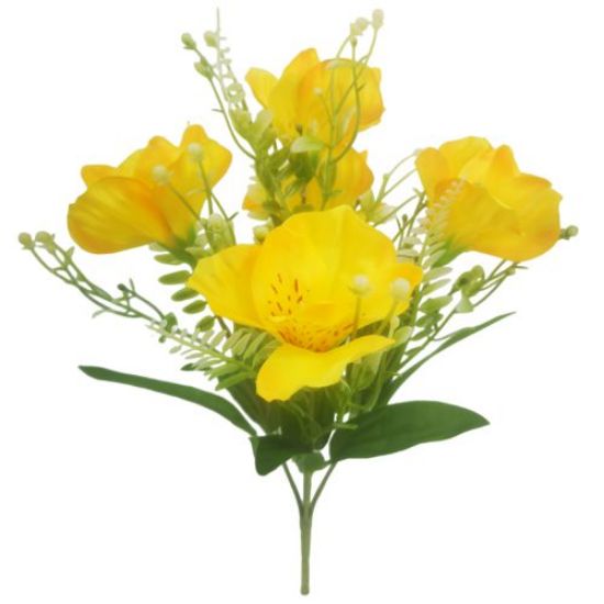 31cm Yellow Alstromeria and Fern Bush - Artificial Flower – Titleys ...