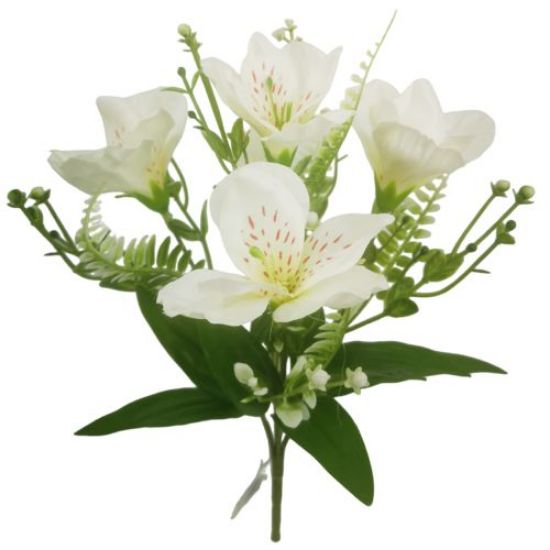 31cm White / Ivory Alstromeria and Fern Bush - Artificial Flower