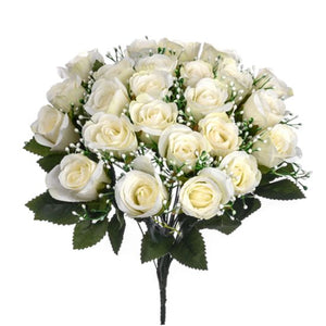 40cm - 24 Heads - Ivory Rose Bud Bunch with Gyp