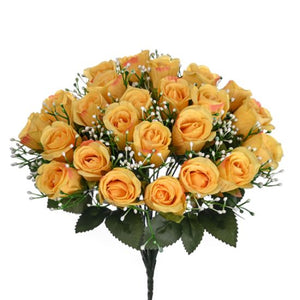 40cm - 24 Heads - Yellow Rose Bud Bunch with Gyp