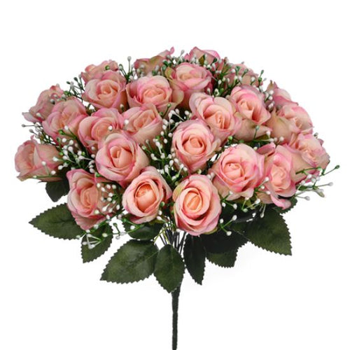 40cm - 24 Heads - Pink Rose Bud Bunch with Gyp