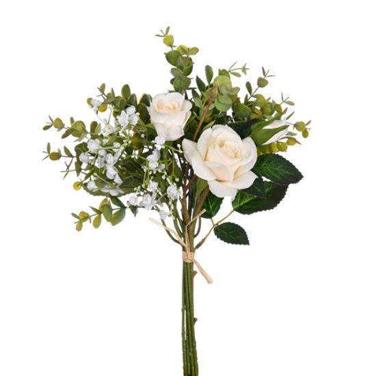 33cm Ivory Rose and Foliage Bunch