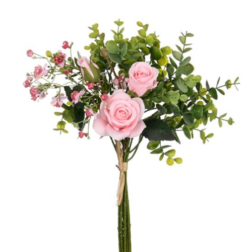 33cm Light Pink Rose and Foliage Bunch