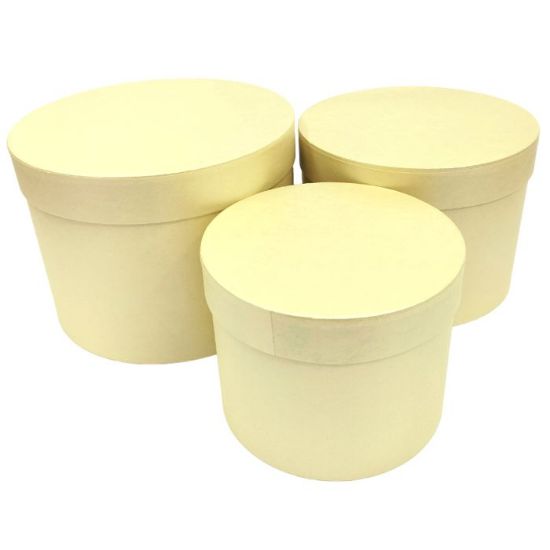 Set of 3 - Round Cream / Pale Yellow Hat Box Boxes - Storage Florist Home Gift Decoration