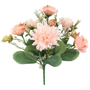 29cm Peach Spiky Mum and Rose Mixed Bunch