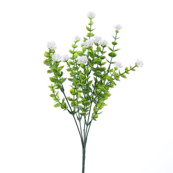 35cm Plastic Blossom Foliage Bush White/Green