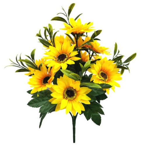 38cm Artificial Sunflower Bush with Foliage - 12 Heads