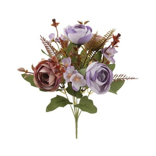 32cm Lilac Brown Mixed Ranunculus and Hydrangea Bunch - Autumn