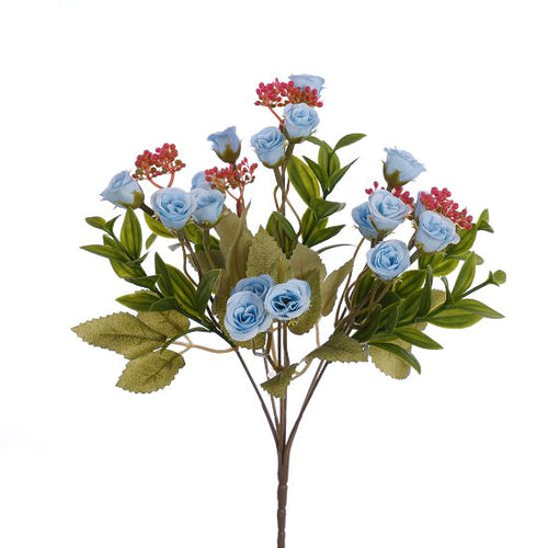 30cm Baby Blue Mini Rosebud Bush - Artificial Flower