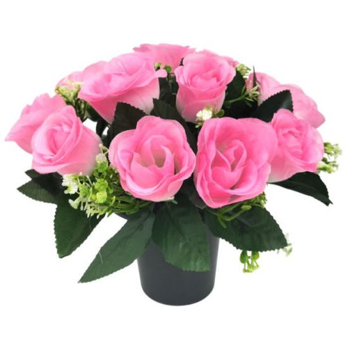 Rose, Gyp and Foliage Memorial Grave Pot - Pink