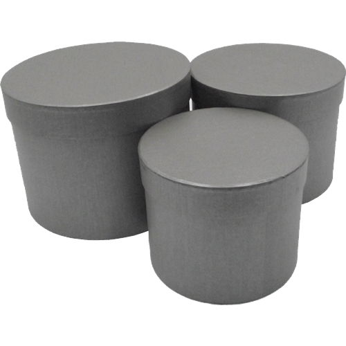 Set of 3 - Round Grey Hat Box Boxes - Storage Florist Home Gift Decoration