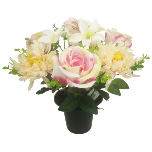 Chrysanthemum & Roses Memorial Grave Pot Pink/Peach/Ivory Titleys