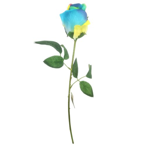 54cm Green Yellow Blue Rainbow Rose - Single Stem Artificial Flower