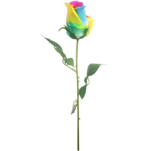 54cm Cerise Yellow Blue Rainbow Rose - Single Stem Artificial Flower