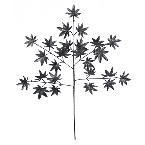 86cm Large Black Glossy Glitter Leaf Spray - Christmas Xmas Artificial