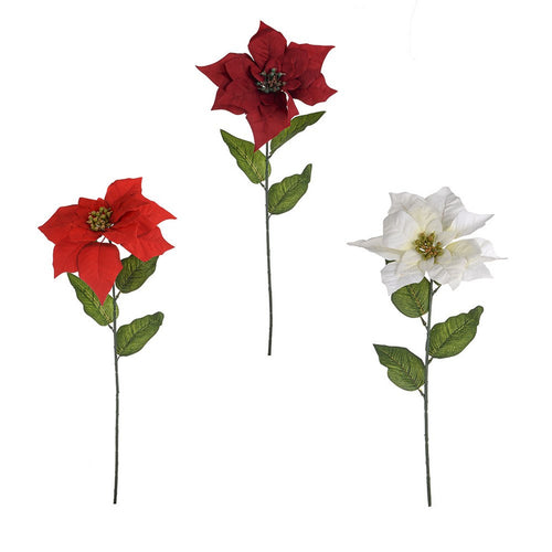 68cm Red / Dark Red / White Poinsettia Single Stem - Christmas Artificial Xmas