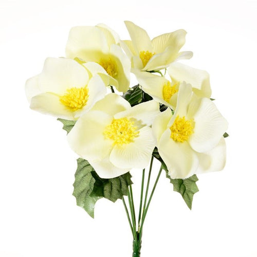 Christmas Cream Rose Bush Artificial Silk Xmas - 6 Heads